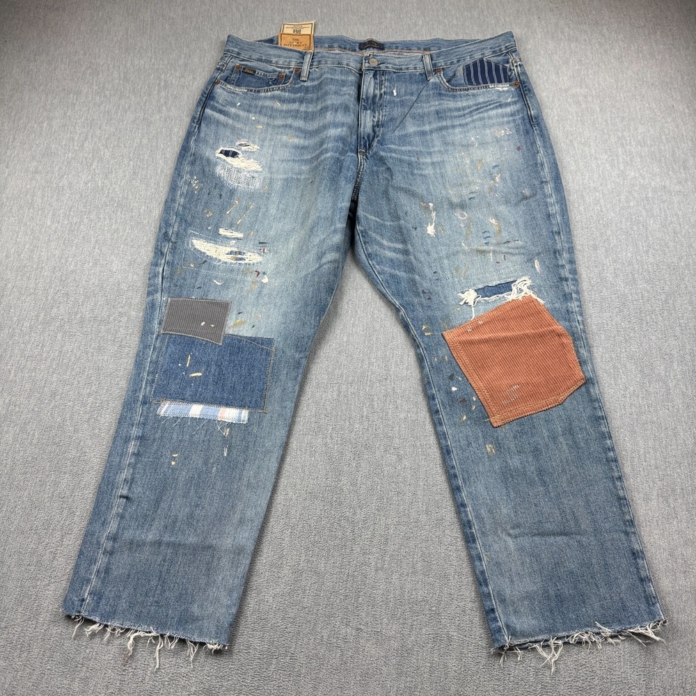 Polo Ralph Lauren Jeans Mens 40X28 Blue The Avery Boyfriend Patched Distressed